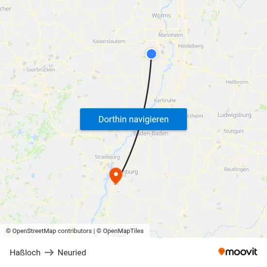 Haßloch to Neuried map