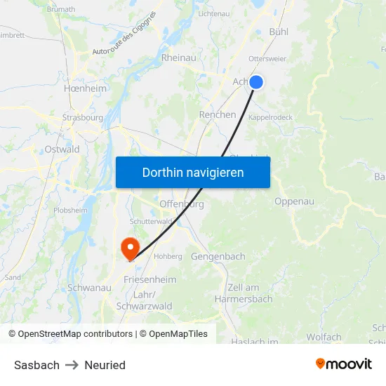Sasbach to Neuried map