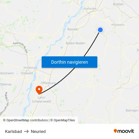 Karlsbad to Neuried map