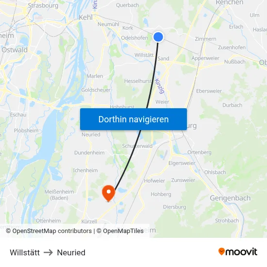 Willstätt to Neuried map