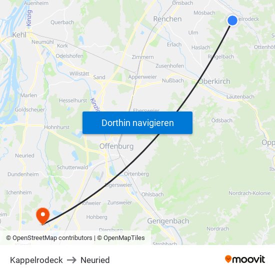 Kappelrodeck to Neuried map