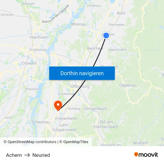 Achern to Neuried map