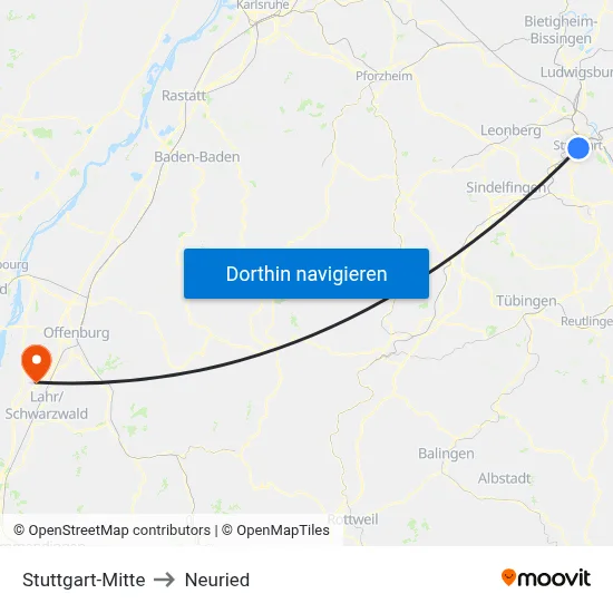 Stuttgart-Mitte to Neuried map