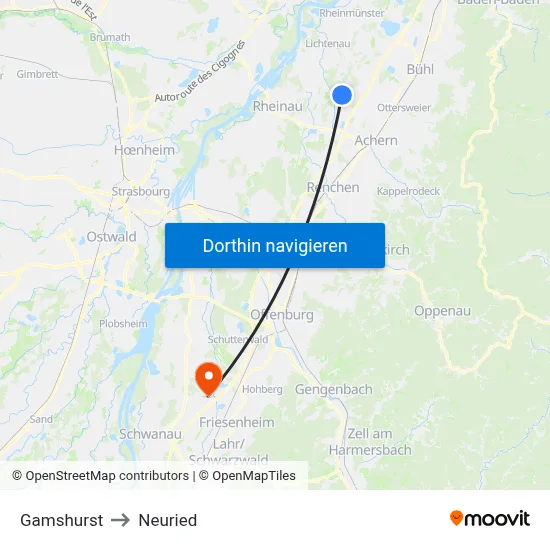 Gamshurst to Neuried map
