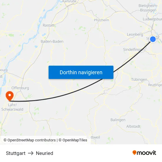 Stuttgart to Neuried map