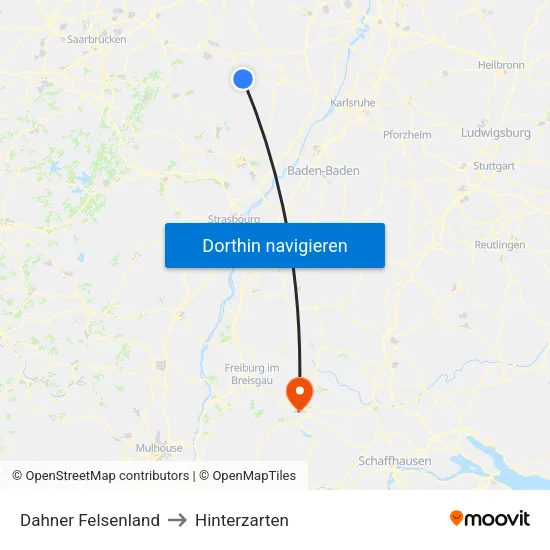 Dahner Felsenland to Hinterzarten map