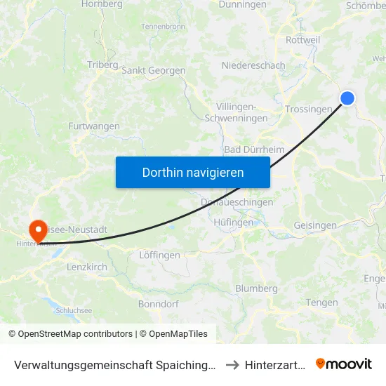 Verwaltungsgemeinschaft Spaichingen to Hinterzarten map