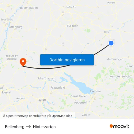 Bellenberg to Hinterzarten map