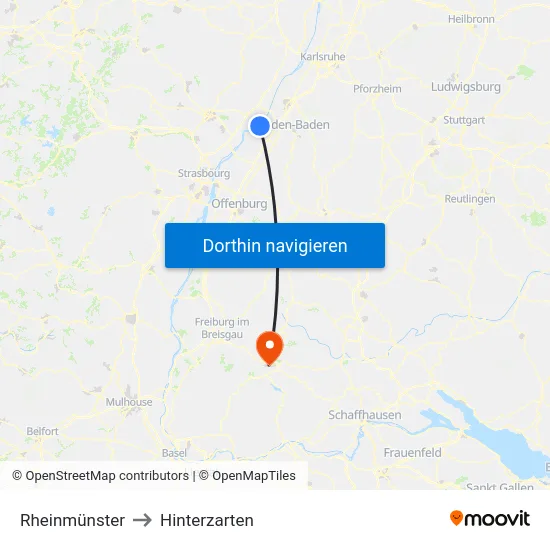 Rheinmünster to Hinterzarten map