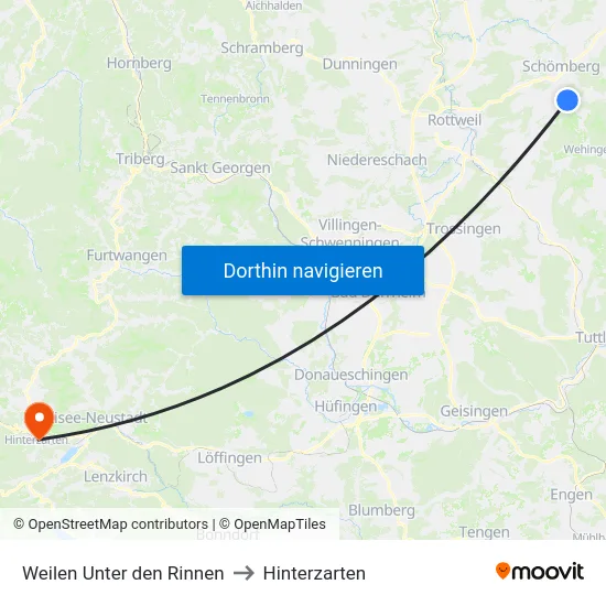Weilen Unter den Rinnen to Hinterzarten map