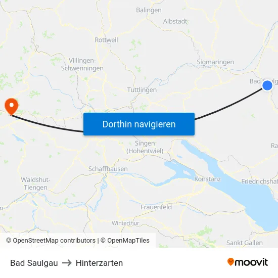 Bad Saulgau to Hinterzarten map