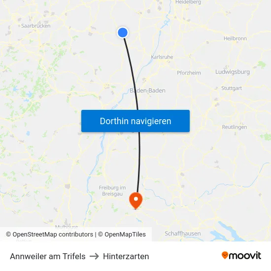 Annweiler am Trifels to Hinterzarten map