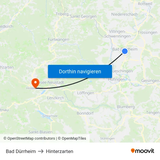 Bad Dürrheim to Hinterzarten map
