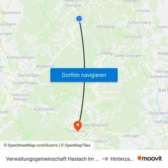 Verwaltungsgemeinschaft Haslach Im Kinzigtal to Hinterzarten map