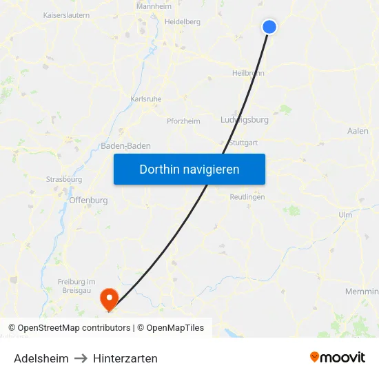 Adelsheim to Hinterzarten map