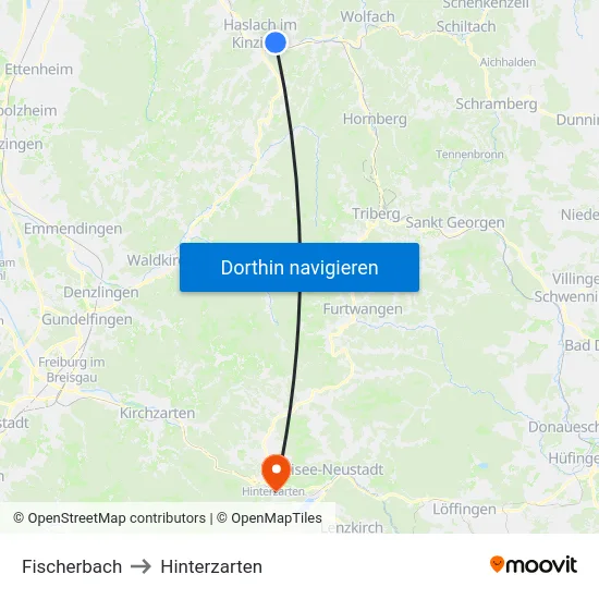 Fischerbach to Hinterzarten map