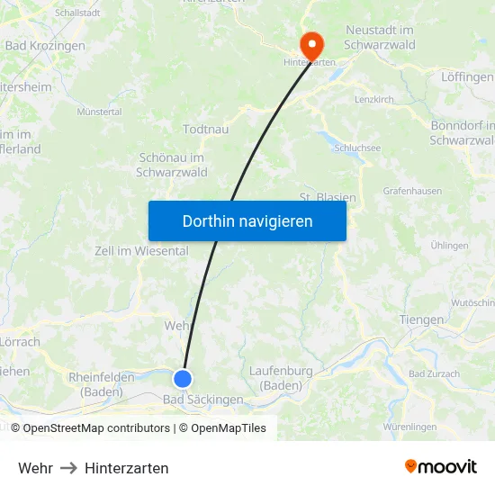 Wehr to Hinterzarten map