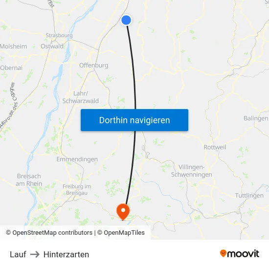 Lauf to Hinterzarten map