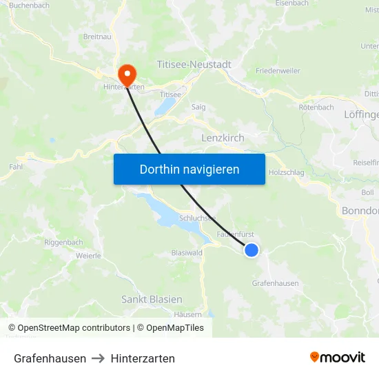 Grafenhausen to Hinterzarten map