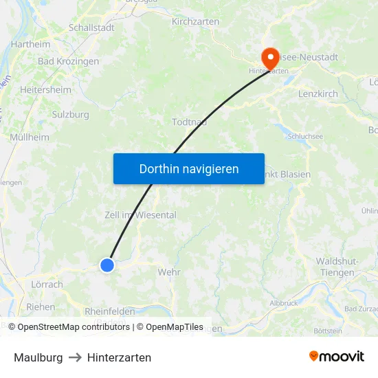 Maulburg to Hinterzarten map