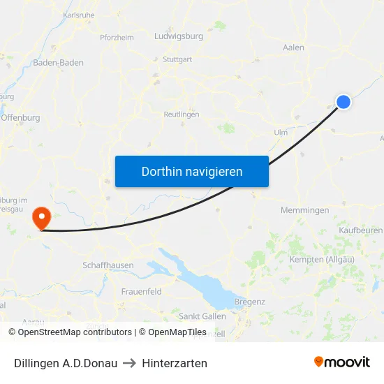 Dillingen A.D.Donau to Hinterzarten map