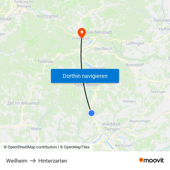 Weilheim to Hinterzarten map