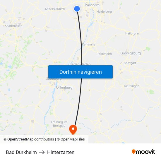 Bad Dürkheim to Hinterzarten map