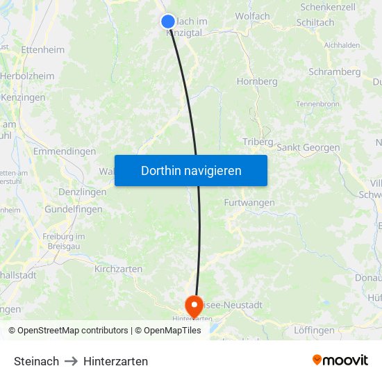 Steinach to Hinterzarten map