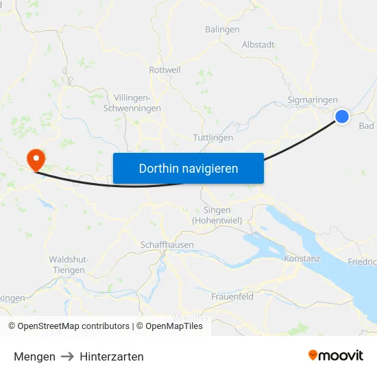 Mengen to Hinterzarten map