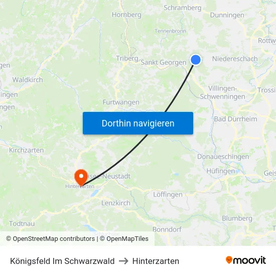 Königsfeld Im Schwarzwald to Hinterzarten map
