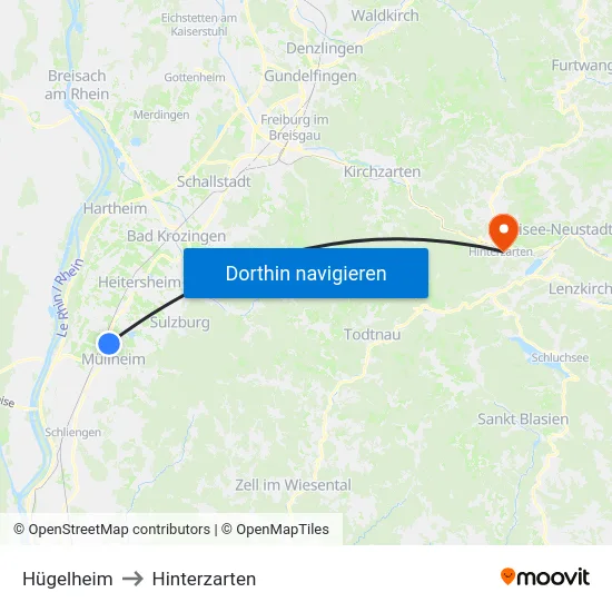 Hügelheim to Hinterzarten map