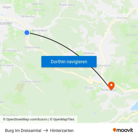 Burg Im Dreisamtal to Hinterzarten map