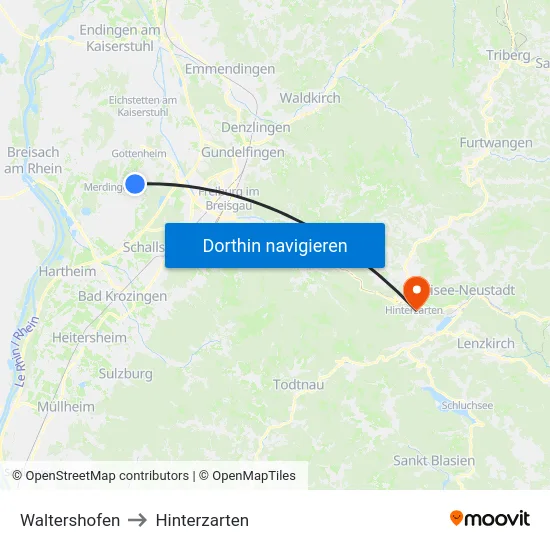 Waltershofen to Hinterzarten map