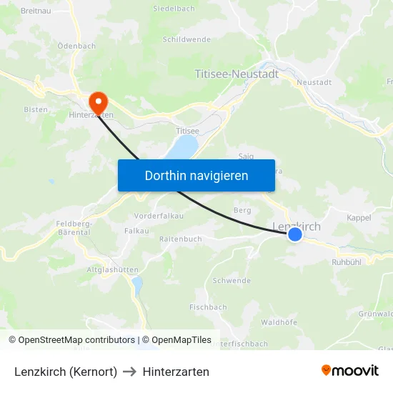 Lenzkirch (Kernort) to Hinterzarten map