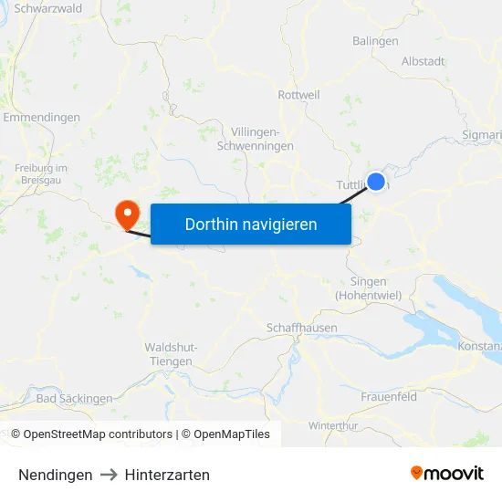 Nendingen to Hinterzarten map