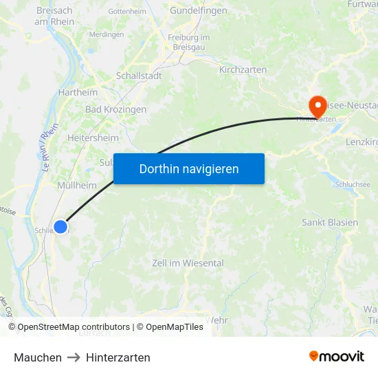 Mauchen to Hinterzarten map