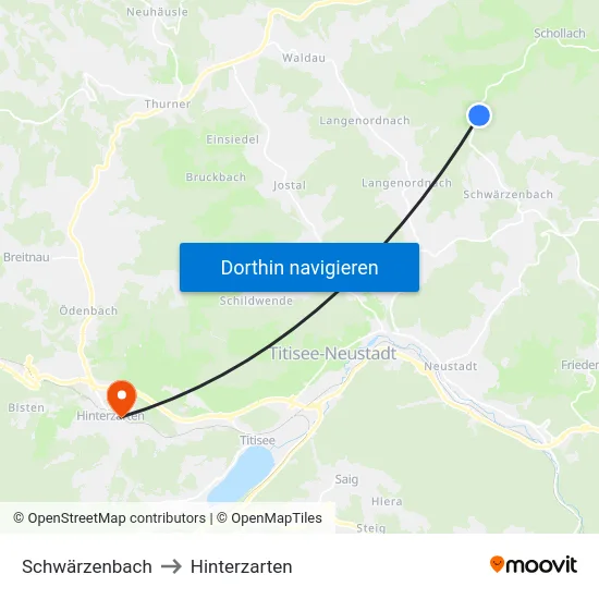 Schwärzenbach to Hinterzarten map