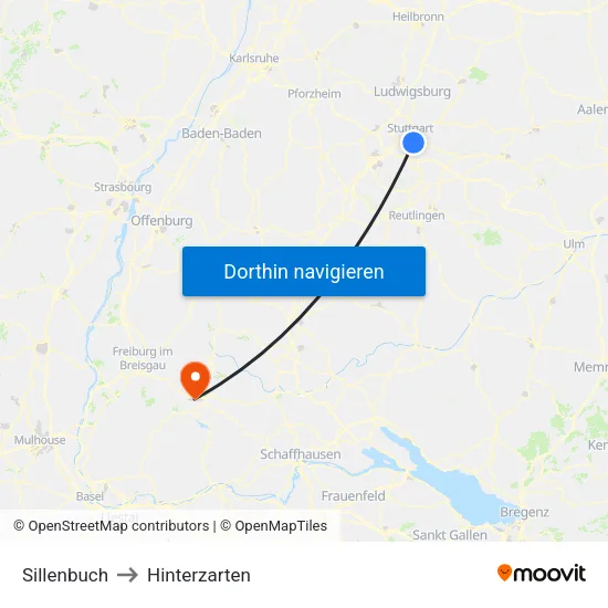 Sillenbuch to Hinterzarten map