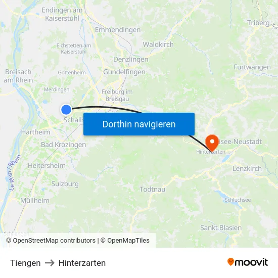 Tiengen to Hinterzarten map