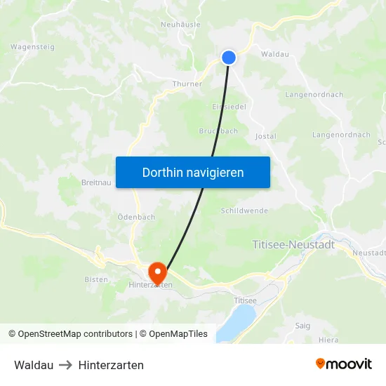 Waldau to Hinterzarten map