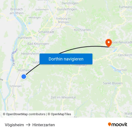 Vögisheim to Hinterzarten map