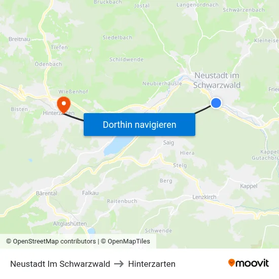 Neustadt Im Schwarzwald to Hinterzarten map