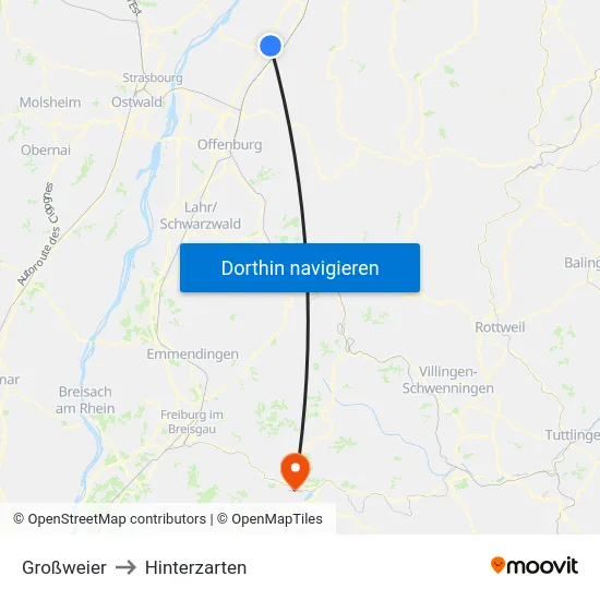 Großweier to Hinterzarten map