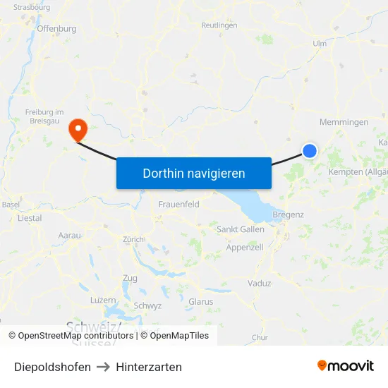 Diepoldshofen to Hinterzarten map