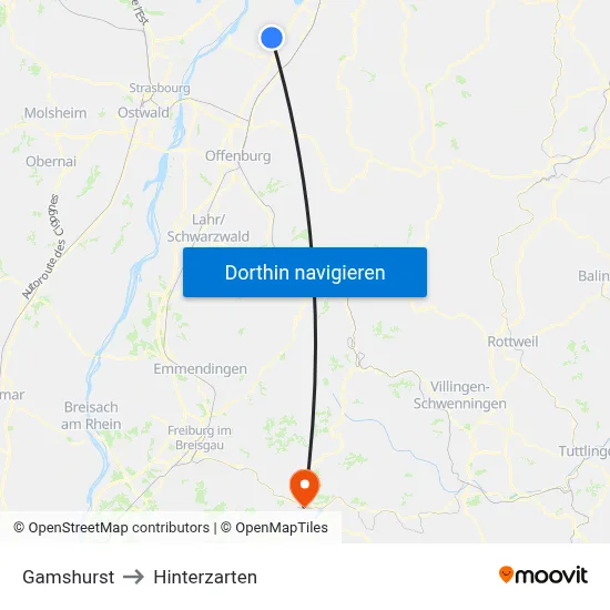 Gamshurst to Hinterzarten map