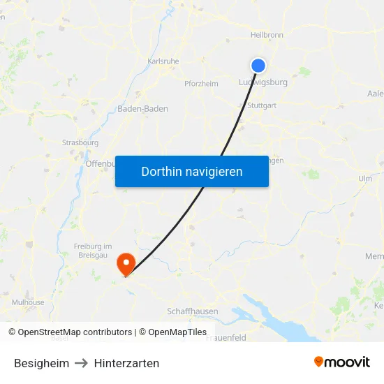 Besigheim to Hinterzarten map