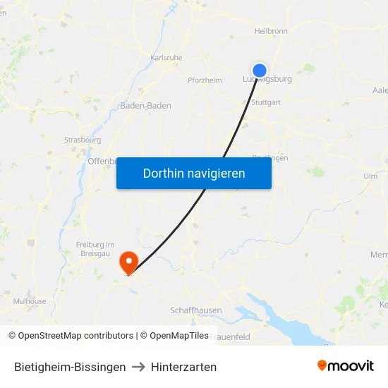 Bietigheim-Bissingen to Hinterzarten map