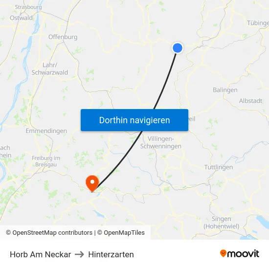 Horb Am Neckar to Hinterzarten map