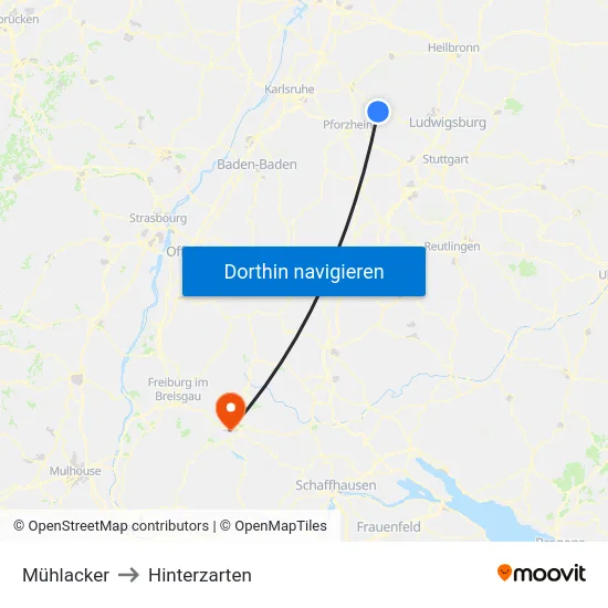 Mühlacker to Hinterzarten map