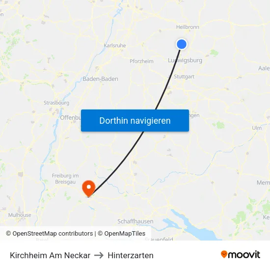 Kirchheim Am Neckar to Hinterzarten map